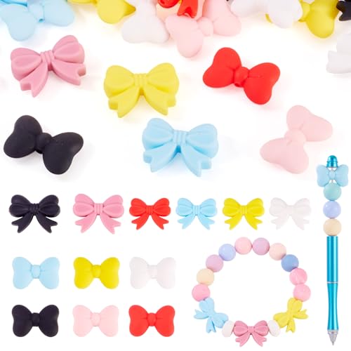 Sparkeads 24 x Schleifen-Perlen aus Silikon, Schleifen-Form, Cartoon-Schleife, Silikonperlen, bunt, niedlich, lose Abstandshalter, Perlen für Stifte, Armbänder, Halsketten, Schlüsselband, Schmuck und Sparkeads 24 x Schleifen-Perlen aus Silikon, Schleifen-Form, Cartoon-Schleife, Silikonperlen, bunt, niedlich, lose Abstandshalter, Perlen für Stifte, Armbänder, Halsketten, Schlüsselband, Schmuck und von Sparkeads