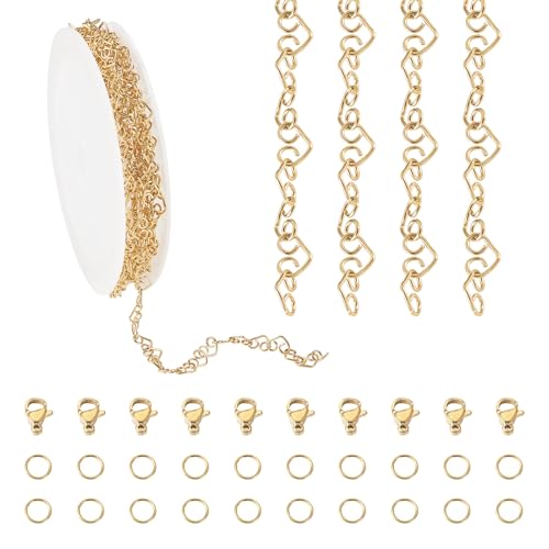 Sparkeads 2m echte 18 Karat Vergoldete Herzkette, 6 x 4,5 x 0,5 mm, Edelstahlkette mit Schnallen, Sprungringe für Halskette, Armband, Kreation von Sparkeads