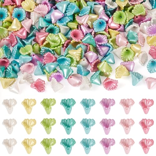 Sparkeads 300 Stück Acryl-Perlen, helle Blumen-Perlen, Kunstperlen, Trompete, Blumen-Perlen für Schmuckherstellung, DIY, Handwerk, Halsketten, Armbänder, Ohrringe, Anhänger, Dekoration von Sparkeads