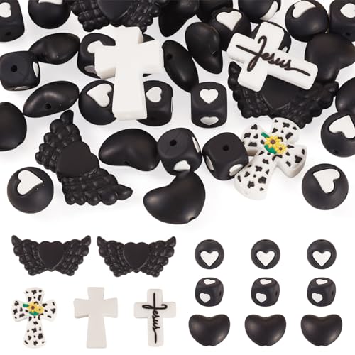 Sparkeads 36 Stück Jesus-Silikon-Fokal-Perlen, gemischte Form, Kruzifix-Herz-Silikonperlen, bunte Bastelperlen, Flügel, Wort, Jesus, Kreuz, Perlen für Armbänder, Stifte, Halsketten Sparkeads 36 Stück Jesus-Silikon-Fokal-Perlen, gemischte Form, Kruzifix-Herz-Silikonperlen, bunte Bastelperlen, Flügel, Wort, Jesus, Kreuz, Perlen für Armbänder, Stifte, Halsketten von Sparkeads