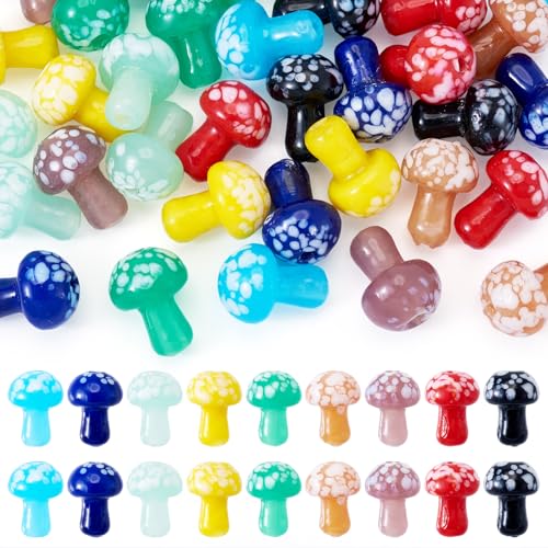 Sparkeads 36 bunte Pilzform, handgefertigte Glasperlen, Mini-3D-Pilz-Kristallperlen, lose Abstandshalter für DIY-Armbänder, Halsketten, Schmuckherstellung von Sparkeads
