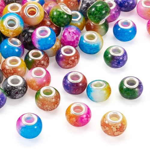 Sparkeads 48 Stück zweifarbige europäische Glasperlen mit großem Loch, Abstandshalter, Bastelperlen, verschiedene Perlen, Lampwork-Perlen, Kristallperlen für Armband, Halskette, Ohrringe, DIY, Charms, von Sparkeads