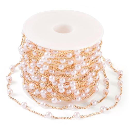 Sparkeads 5 m lange Perlenkette, Messing-Kabelketten mit Kunstperlen, Perlenketten für Damen, Schmuckketten, goldene Kette für Armband, DIY-Schmuckherstellungszubehör Sparkeads 5 m lange Perlenkette, Messing-Kabelketten mit Kunstperlen, Perlenketten für Damen, Schmuckketten, goldene Kette für Armband, DIY-Schmuckherstellungszubehör von Sparkeads