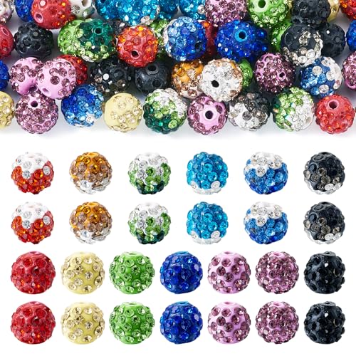 Sparkeads 52 Stück Polymer-Ton-Strassperlen, Discokugel-Perlen, 9–10 mm, runde Perlen, glänzende Kristall-Ton, Pavé-Fassung, Diamant-Strass, Perlen für Armband, Halskette, Ohrringe, DIY von Sparkeads