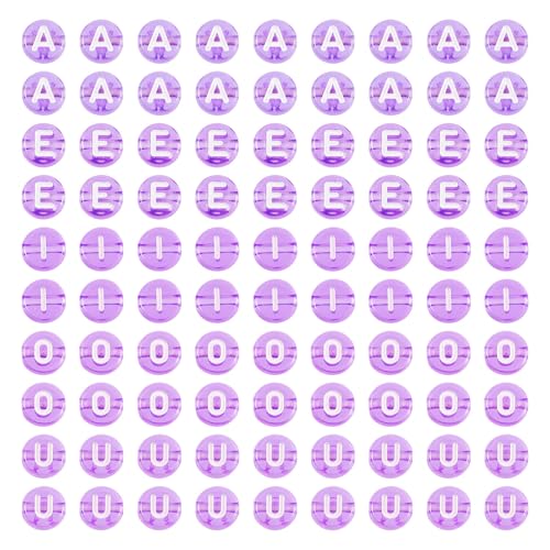 Sparkeads Acrylperlen, flach, rund, mit Vokalbuchstaben, 7 mm, Buchstabe A, E, I, O, U, transparent, lose Kunststoffperlen für DIY-Schmuckherstellung, Flieder, 100 Stück Sparkeads Acrylperlen, flach, rund, mit Vokalbuchstaben, 7 mm, Buchstabe A, E, I, O, U, transparent, lose Kunststoffperlen für DIY-Schmuckherstellung, Flieder, 100 Stück von Sparkeads