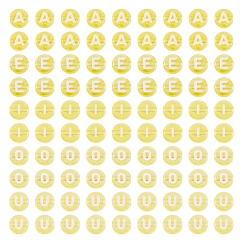 Sparkeads Acrylperlen, flach, rund, mit Vokalbuchstaben, 7 mm, Buchstabe A, E, I, O, U, transparent, lose Kunststoffperlen für Schmuckherstellung, Gelb, 100 Stück Sparkeads Acrylperlen, flach, rund, mit Vokalbuchstaben, 7 mm, Buchstabe A, E, I, O, U, transparent, lose Kunststoffperlen für Schmuckherstellung, Gelb, 100 Stück von Sparkeads