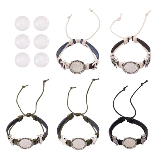 Sparkeads Armbandherstellungs-Set, 5 verstellbare Rindslederschnüre, 18 mm, runde Armbandlünette, Tablett, Basiseinstellungen mit 7 Glas-Cabochons für Schmuck, DIY, Damen, Basteln, Halskette, Armreif, Sparkeads Armbandherstellungs-Set, 5 verstellbare Rindslederschnüre, 18 mm, runde Armbandlünette, Tablett, Basiseinstellungen mit 7 Glas-Cabochons für Schmuck, DIY, Damen, Basteln, Halskette, Armreif, von Sparkeads