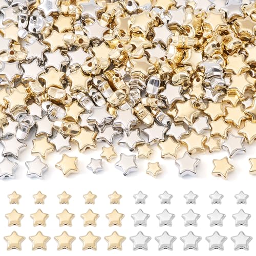 Sparkeads CCB Kunststoff-Sternperlen, plattiert, glänzend, Stern-Pony-Perlen, Platin und Gold, Abstandshalter, winziger Anhänger mit Loch für DIY-Halsketten, Armbänder, Ohrringe, Anhänger, Dekoration Sparkeads CCB Kunststoff-Sternperlen, plattiert, glänzend, Stern-Pony-Perlen, Platin und Gold, Abstandshalter, winziger Anhänger mit Loch für DIY-Halsketten, Armbänder, Ohrringe, Anhänger, Dekoration von Sparkeads