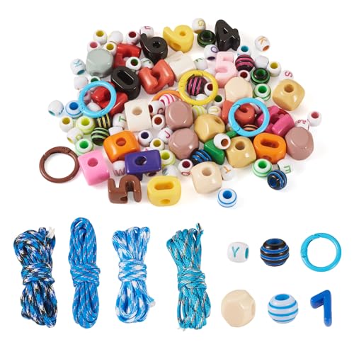 Sparkeads DIY Schlüsselanhänger-Set, 7,8 m, Polyester-Spandex-Seil, gemischte Farben, Polyester-Seil, mit 100 Acrylperlen und 8 Ringverschlüssen für Armbandherstellung, Schlüsselband von Sparkeads