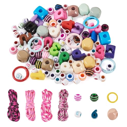 Sparkeads DIY Schlüsselanhänger-Set, 7,8 m, Polyester-Spandex-Seil, gemischte Farben, Polyester-Seil, mit 100 Acrylperlen und 8 Ringverschlüssen für Armbandherstellung, Schlüsselband von Sparkeads
