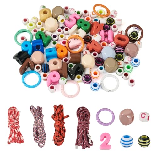 Sparkeads DIY Schlüsselanhänger-Set, 7,8 m, Polyester-Spandex-Seil, gemischte Farben, Polyester-Seil, mit 100 Acrylperlen und 8 Ringverschlüssen für Armbandherstellung, Schlüsselband von Sparkeads