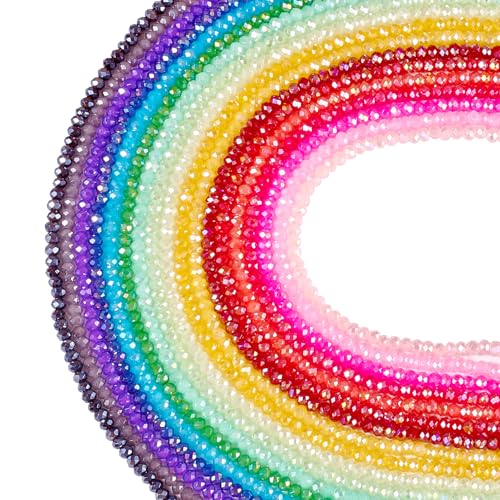 Sparkeads Facettierte Kristallperlen, Glasperlen, Großpackung, Regenbogenfarben, 3 mm, rund, facettiert, Rondelle, Perlen, Armband, Perlen, Abstandshalter, lose Perlen für Schmuckherstellung, DIY, von Sparkeads