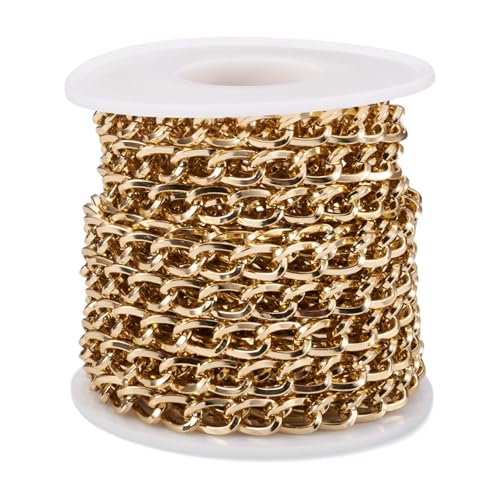 Sparkeads Goldene Metallkette für Schmuckherstellung, Aluminium-Panzerketten, Gliederkette für Halskette, Armband, Ohrringe, DIY, Schmuckherstellung, Handwerk, mit Spule, 10 x 6,5 x 1,5 mm, 5 m von Sparkeads