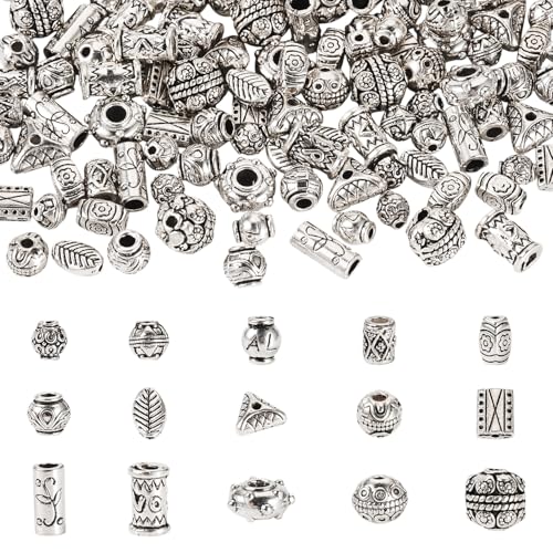 Sparkeads Perlen aus Legierung im tibetischen Stil, Antik-Silber, gemischte Formen, rechteckig, rund, Spalte, Blatt, oval, Dreieck, Anhänger für Männer und Frauen, DIY-Schlüsselanhänger, Armbänder von Sparkeads