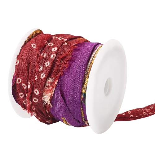 Sparkeads Recyceltes Sari-Seidenband, 4,5 m, Garn zum Stricken, Basteln, Nähen, Häkeln, Damen, Armband, Makramee, Handwerk, Halskette, Stickerei, Weihnachtsdekoration (klassische Farbe) von Sparkeads