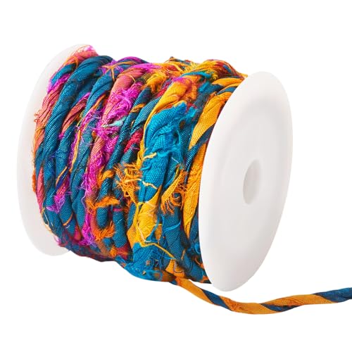 Sparkeads Recyceltes Sari-Seidenband, Quaste zum Stricken, DIY, Nähen, Häkeln, Damen, Armband, Makramee, Handwerk, Halskette, Stickerei, Weihnachtsdekoration (helle Farbe) von Sparkeads