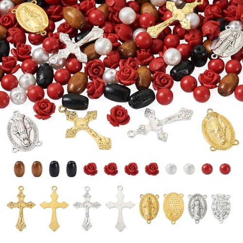 Sparkeads Rosenkranz-Perlen, Schmuckherstellung, Fundset, Kruzifix, Kreuz, tibetische Charms, Ahornholz, Perlen, Rose, Zinnoberperlen für Damen, Armbänder, Halsketten, 180 Stück Sparkeads Rosenkranz-Perlen, Schmuckherstellung, Fundset, Kruzifix, Kreuz, tibetische Charms, Ahornholz, Perlen, Rose, Zinnoberperlen für Damen, Armbänder, Halsketten, 180 Stück von Sparkeads