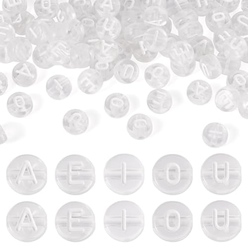 Sparkeads Transparente Acryl-Vokal-Buchstabenperlen, 7 mm, flach, rund, mit A E, I, O U, Alphabet, Anfangsbuchstaben, lose Kunststoffperlen, Großpackung für DIY-Schmuckherstellung, 100 Stück Sparkeads Transparente Acryl-Vokal-Buchstabenperlen, 7 mm, flach, rund, mit A E, I, O U, Alphabet, Anfangsbuchstaben, lose Kunststoffperlen, Großpackung für DIY-Schmuckherstellung, 100 Stück von Sparkeads