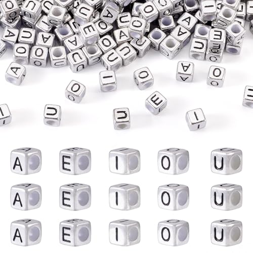 Sparkeads Würfel-Buchstabenperlen für Armbandherstellung, silber-metallisch, Vokalperlen, Alphabet, großes Loch, Acrylperlen, Großpackung für Handy, Schlüsselband, Schlüsselanhänger, Schmuck, Sparkeads Würfel-Buchstabenperlen für Armbandherstellung, silber-metallisch, Vokalperlen, Alphabet, großes Loch, Acrylperlen, Großpackung für Handy, Schlüsselband, Schlüsselanhänger, Schmuck, von Sparkeads