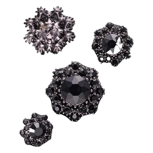 4 Stück Metallbeschichtung, aushöhlen, Strass, Blumenform, Nähknöpfe for Kleidung, dekoratives DIY-Schmuckzubehör für Stoff(Black Black,20mm) von SparklWLeaf