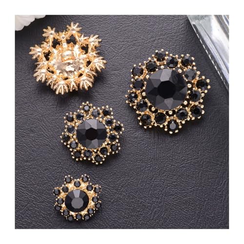 4 Stück Metallbeschichtung, aushöhlen, Strass, Blumenform, Nähknöpfe for Kleidung, dekoratives DIY-Schmuckzubehör für Stoff(Gold Black,17mm) von SparklWLeaf