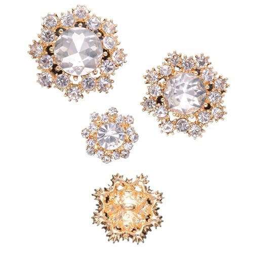 4 Stück Metallbeschichtung, aushöhlen, Strass, Blumenform, Nähknöpfe for Kleidung, dekoratives DIY-Schmuckzubehör für Stoff(Gold White,28mm) von SparklWLeaf