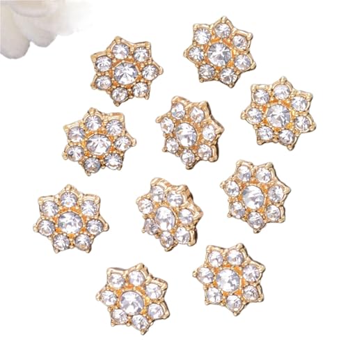 SparklWLeaf 10/20/50 Stück vergoldete Strass-Blumenform-Metall-Knöpfe for Kleidung, dekoratives DIY-Nähzubehör für Stoff(10pcs Gold) von SparklWLeaf