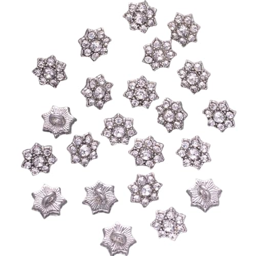 SparklWLeaf 10/20/50 Stück vergoldete Strass-Blumenform-Metall-Knöpfe for Kleidung, dekoratives DIY-Nähzubehör für Stoff(20pcs Silver) von SparklWLeaf