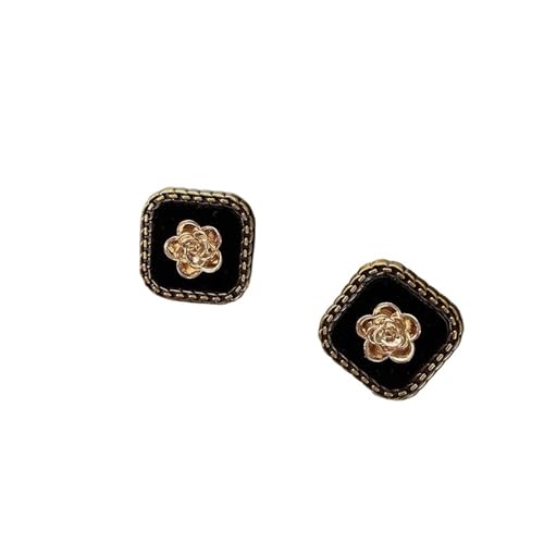 SparklWLeaf 10 Stück Vintage-Blumenbeflockung, quadratisch, schwarz, Metallknöpfe, Mantel, Trenchcoat, Pullover, Jacke, Rose, dekorative Knöpfe, Nähzubehör für Stoff(18mm-10pcs) von SparklWLeaf