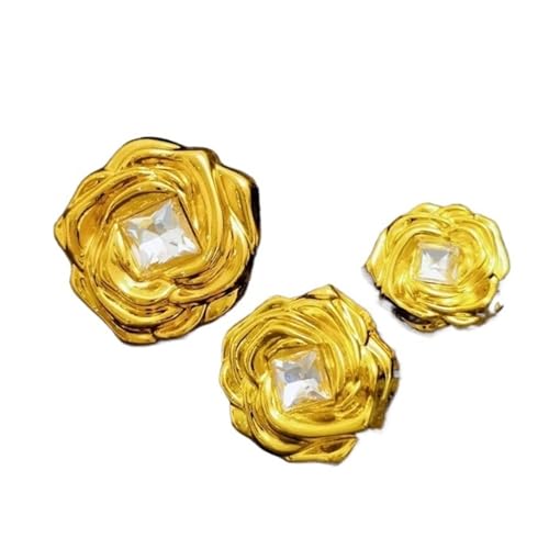 SparklWLeaf 10 Stück Vintage-Metallknöpfe mit eingelegten quadratischen Strasssteinen in Rosenform, Tweed-Knöpfe for Anzugjacken und Mäntel, Nähzubehör für Stoff(Gold,18mm-10pcs) von SparklWLeaf