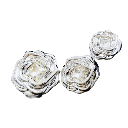 SparklWLeaf 10 Stück Vintage-Metallknöpfe mit eingelegten quadratischen Strasssteinen in Rosenform, Tweed-Knöpfe for Anzugjacken und Mäntel, Nähzubehör für Stoff(Silver,22mm-10pcs) von SparklWLeaf