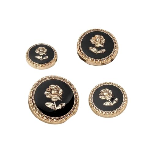 SparklWLeaf 10 Stück Zink-Legierung Schaftknöpfe schöne Rose Blume runde Metallknöpfe Damen Bekleidungszubehör für Stoff(Black,15mm) von SparklWLeaf