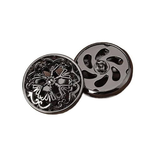 SparklWLeaf 10 Stück schöne Hohle Blumen-Ösenknöpfe, runde Metallknöpfe, Damen-Kleidungszubehör für Stoff(Black,25mm) von SparklWLeaf