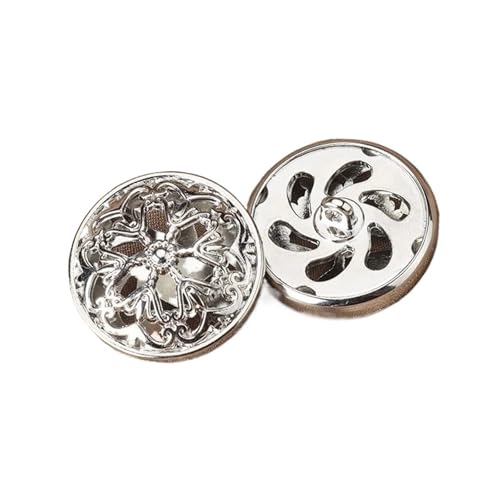 SparklWLeaf 10 Stück schöne Hohle Blumen-Ösenknöpfe, runde Metallknöpfe, Damen-Kleidungszubehör für Stoff(Silver,20mm) von SparklWLeaf