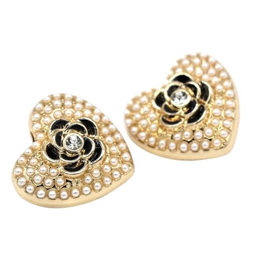 SparklWLeaf Vintage Herz Blume Form Gold Metall Knöpfe for Kleidung Design Frauen Mantel Jacke Anzug Perle Dekoration Nähen für Stoff(Gold Black,23x22mm 6pcs) von SparklWLeaf