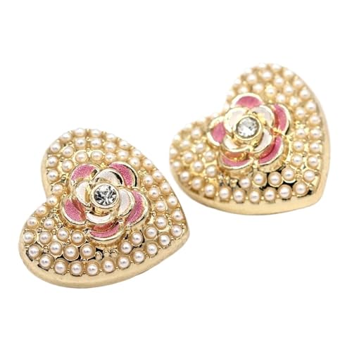 SparklWLeaf Vintage Herz Blume Form Gold Metall Knöpfe for Kleidung Design Frauen Mantel Jacke Anzug Perle Dekoration Nähen für Stoff(Gold Pink,18x17mm 6pcs) von SparklWLeaf