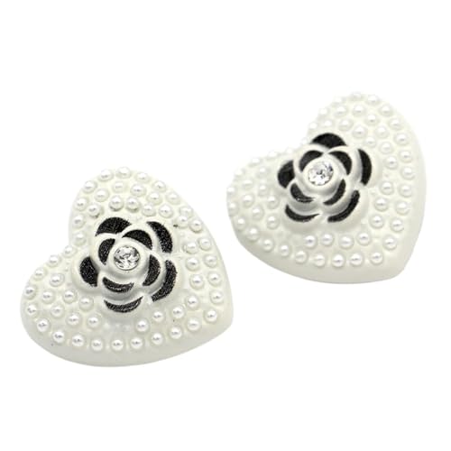 SparklWLeaf Vintage Herz Blume Form Gold Metall Knöpfe for Kleidung Design Frauen Mantel Jacke Anzug Perle Dekoration Nähen für Stoff(White Black,18x17mm 6pcs) von SparklWLeaf