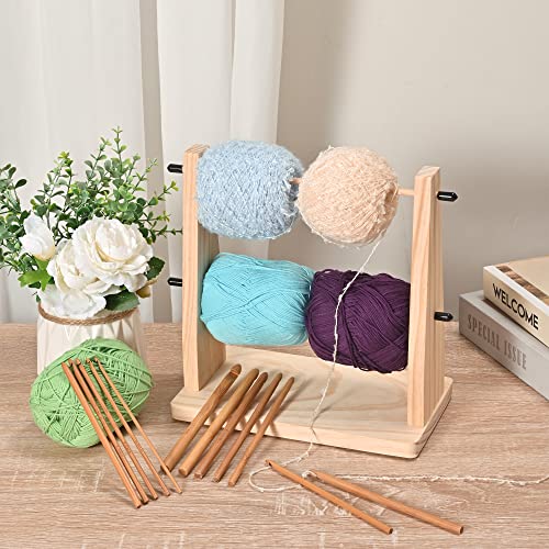 Sparkle Race Häkelgarnhalter aus Holz, doppelte drehbare Garnaufbewahrung für Häkelgarn, Ball, Stricken und Häkelbedarf, horizontaler Holzgarn-Kugelhalter mit 12 Bambus-Häkelnadeln Sparkle Race Häkelgarnhalter aus Holz, doppelte drehbare Garnaufbewahrung für Häkelgarn, Ball, Stricken und Häkelbedarf, horizontaler Holzgarn-Kugelhalter mit 12 Bambus-Häkelnadeln von Sparkle Race