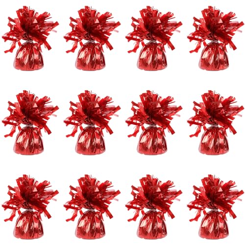 Ballongewichte für Heliumballons in roter Folie - 12 x 160 g schwere Ballongewichte Geburtstagsparty Hochzeit Feier Dekor mit Quasten von Sparkles Partyware