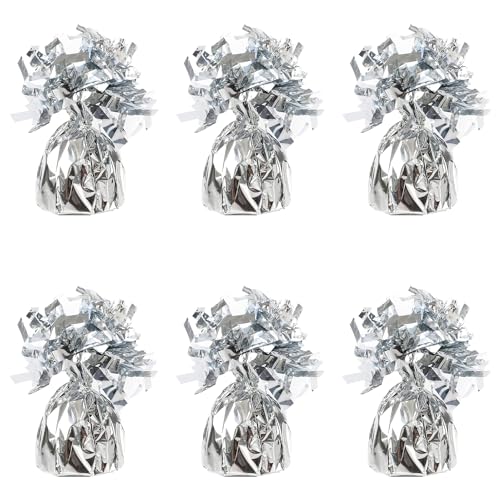 Folienballongewichte für Heliumballons in Silberfolie - 6 x 160 g schwere Ballongewichte Geburtstagsparty Hochzeit Feier Dekor mit Quasten von Sparkles Partyware