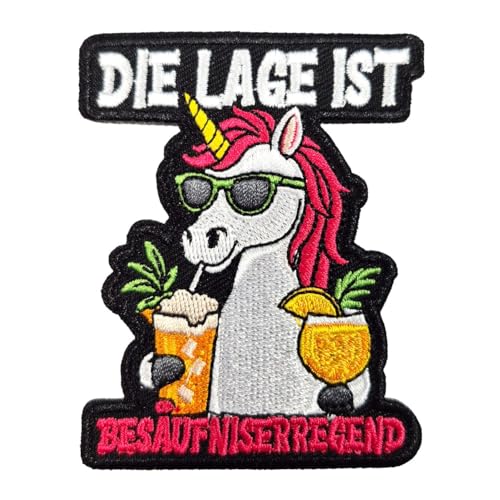 Aufnäher Aufbügler Die Lage ist Besäufniserregend Einhorn Party Motive von Spaß Kostet