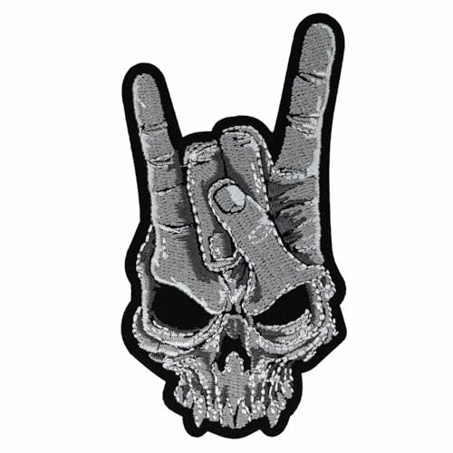 Aufnäher Aufbügler Patch Metal Hand Heavy Totenkopf Dark Hell Motiv Handzeichen von Spaß Kostet