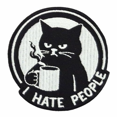 Aufnäher Aufbügler Psycho Kaffee Katze I hate people lustige cats patches von Spaß Kostet
