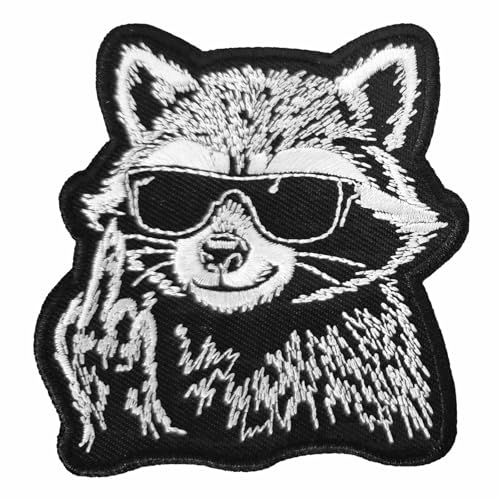 Aufnäher Aufbügler Waschbär mit Mittelfinger lustige tier motive Patches von Spaß Kostet
