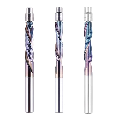 SpeTool 3-teiliges Spiralfräser-Set, 1/4-Zoll-Schaft mit TAC-beschichtet, Vollhartmetall-Downcut-Kompressionsspiral-Bit mit Lager zum Trimmen von Holz von SpeTool