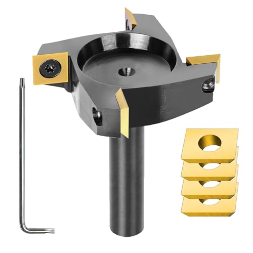 SpeTool 4 Flügel beschichteter Hartmetall-Einsatz, CNC-Spoilboard-Oberfräsen-Bit, 1,27 cm Schaft, 6,4 cm Schnittdurchmesser, inklusive 4 zusätzlichen Hartmetall-Einsätzen von SpeTool