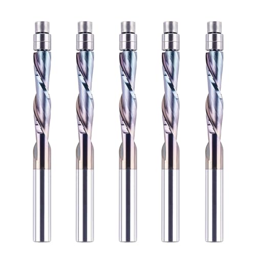 SpeTool 5 x TAC-beschichtete, bündige Frässtifte mit 1/4-Zoll-Schaft, Down-Cut-Muster-Vorlage, bündig geschnittenes Fräser-Bit zum Trimmen von Holzbearbeitung von SpeTool