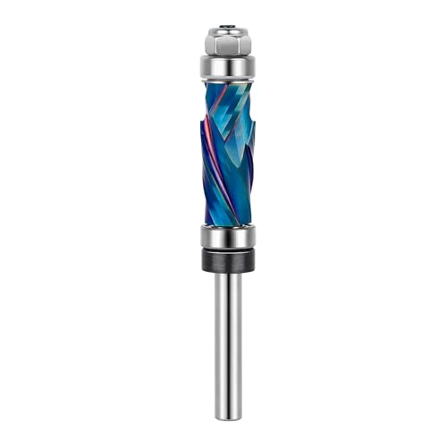 SpeTool Beschichteter extra langer Doppellager-Spiral-Bündigfräser-Bit, 1/4-Zoll-Schaft, 1/2-Zoll-Schnittdurchmesser, Vollhartmetall-Muster, Bündigfräser für Holzbearbeitung von SpeTool