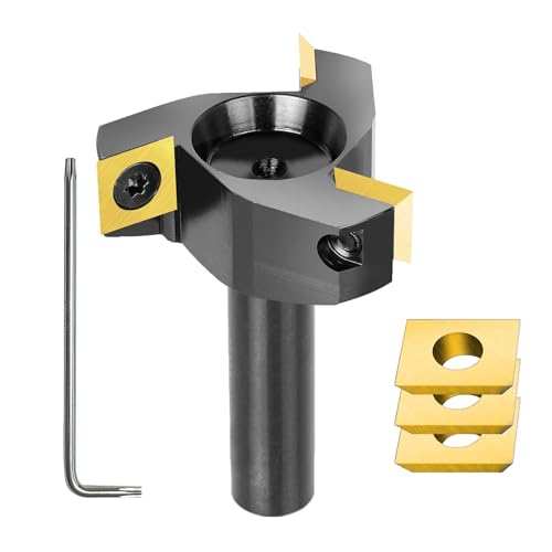 SpeTool Flachfräser-Bit, 3 Rillen, Hartmetall-Einsatz, Hobel-Bit, CNC-Spoilboard-Oberfräser, 1/2 Schaft, 5,1 cm Schnittdurchmesser, inklusive 3 zusätzlichen Hartmetall-Einsätzen von SpeTool