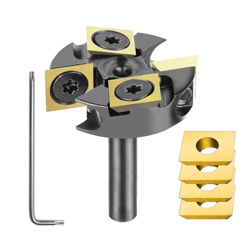 SpeTool Fräser-Bit, 3,8 cm Schnittdurchmesser, 6,35 mm Schaft, 2 + 2 Nuten, Hartmetall-Einsatz, Spoilboard-Oberflächen-Bit mit ATS-Beschichtung, inklusive 4 zusätzlichen Hartmetall-Einsätzen von SpeTool